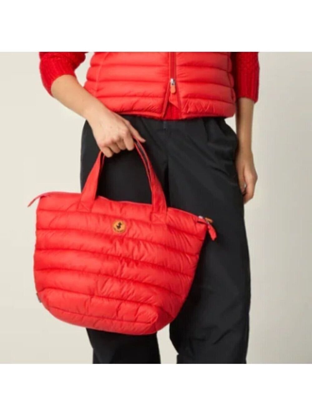 SAVE THE DUCK CARY QUILTED TOTE IN FIERY RED NEW